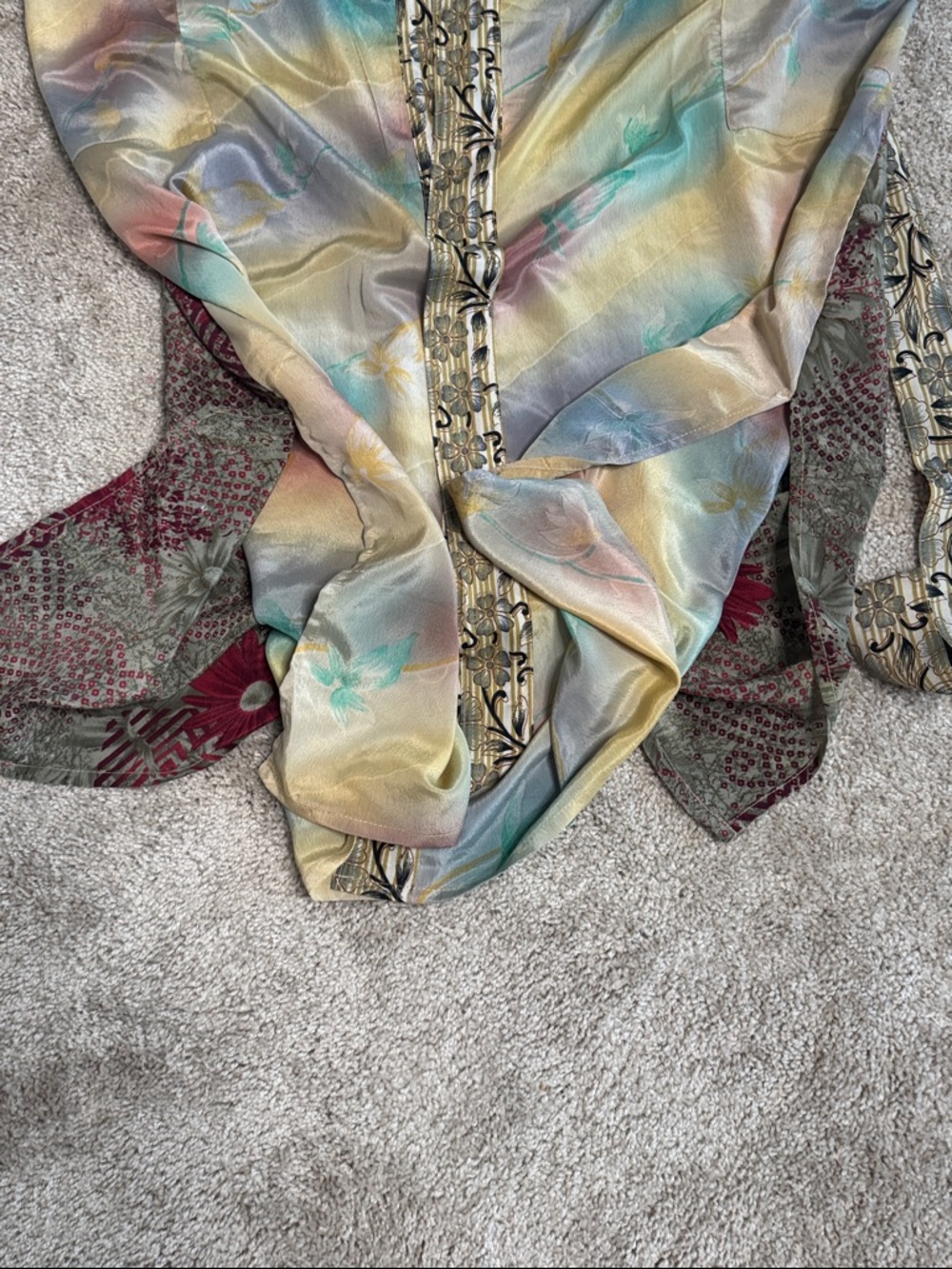 Patchwork Kimono Robe with Floral Prints Size XL Comfy Oversized w/ Pockets - Picture 9 of 9